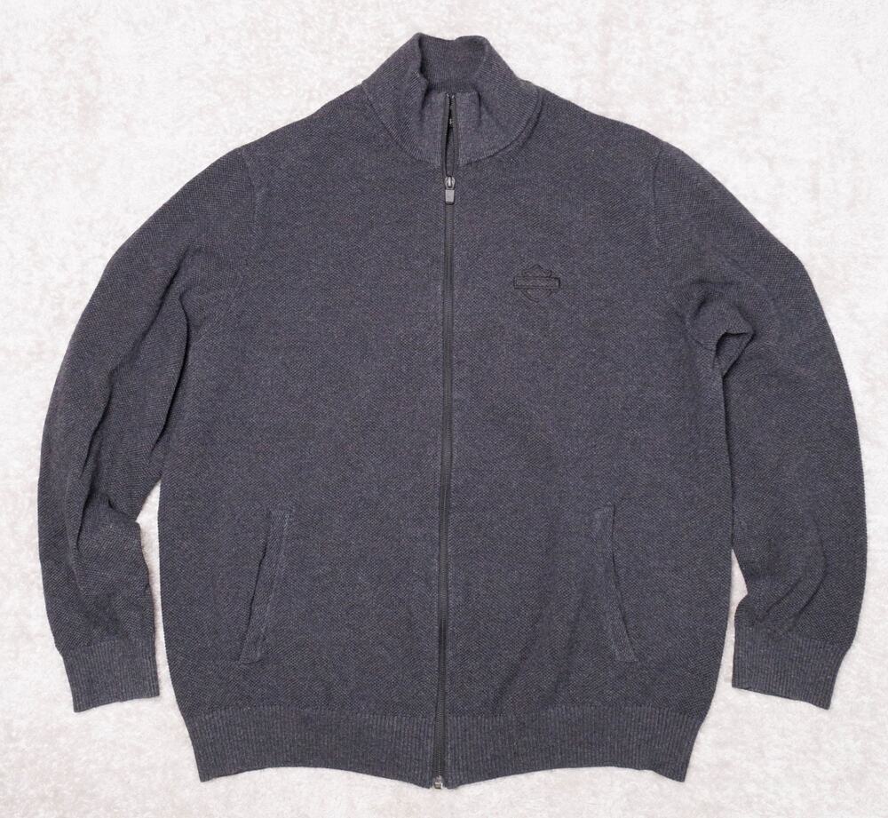 Harley Davidson Gray Full Zip Mock Neck Wool Blend Cardigan Sweater Mens Size XL